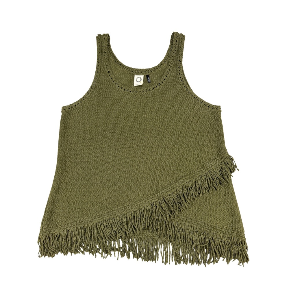 Anthropologie Akemi + Kin Olive Green Fringe Knit Tank Top Sleeveless Sweater M